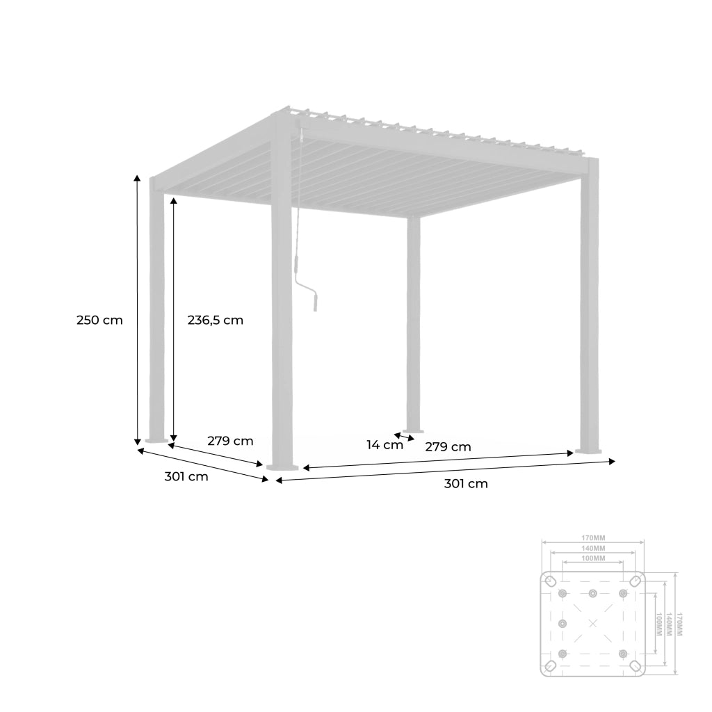 Pergola bioclimatica 3x3m in alluminio con lamelle orientabili, beige