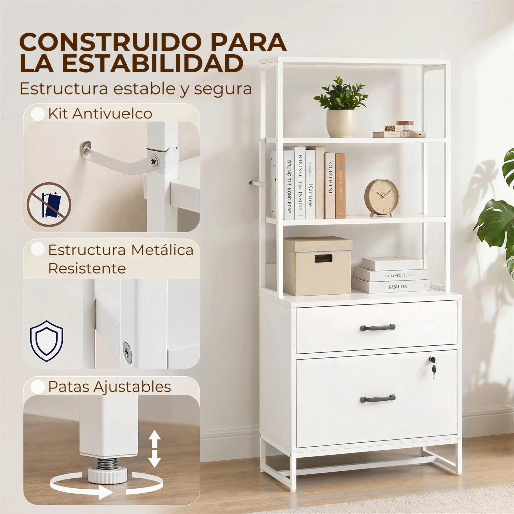 Cassettiera con scaffale 2 cassetti ¨C zephmum ¨C bianco