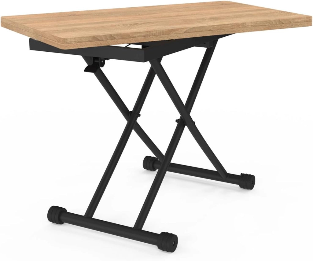 Tavolino 2 in 1 URBANA, trasformabile in tavolo da pranzo rettangolare, 100 cm, legno e nero, design industriale