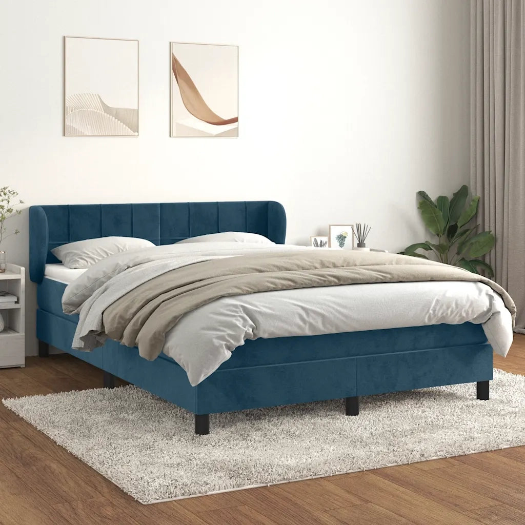 Giroletto a Molle con Materasso Blu Scuro 140x200 cm in Velluto