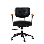 Sedia da ufficio ergonomica girevole con rotelle in pelle premium e struttura in metallo per ufficio domestico nera