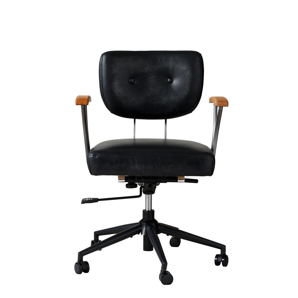 Sedia da ufficio ergonomica girevole con rotelle in pelle premium e struttura in metallo per ufficio domestico nera