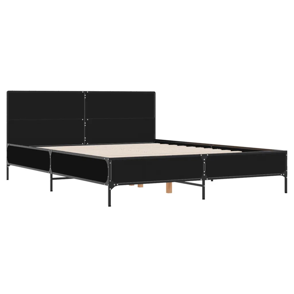 Giroletto Nero 160x200 cm in Legno Multistrato e Metallo 3280007