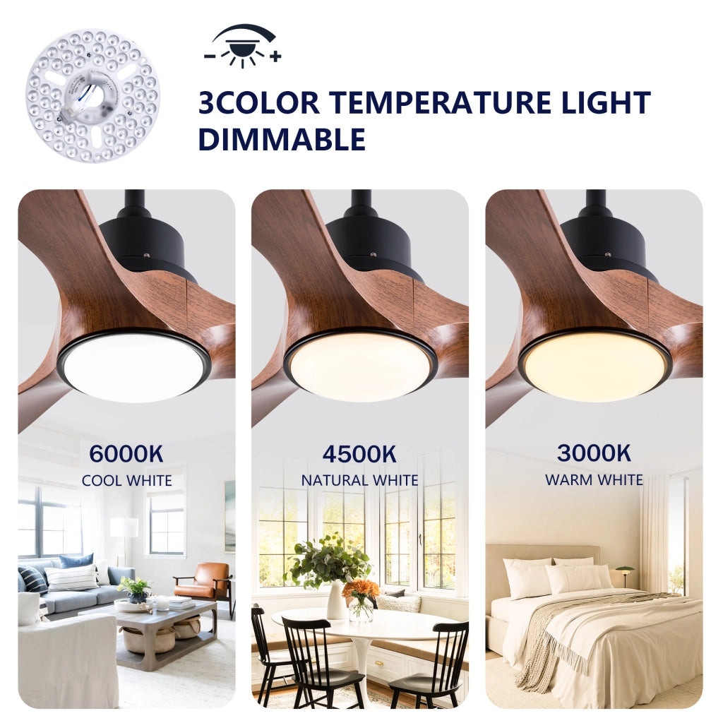Ventilatore da soffitto 52 pollici con luce e telecomando, funzione memoria, motore reversibile 6 velocit¨¤, 3CCT dimmerabile, moderno
