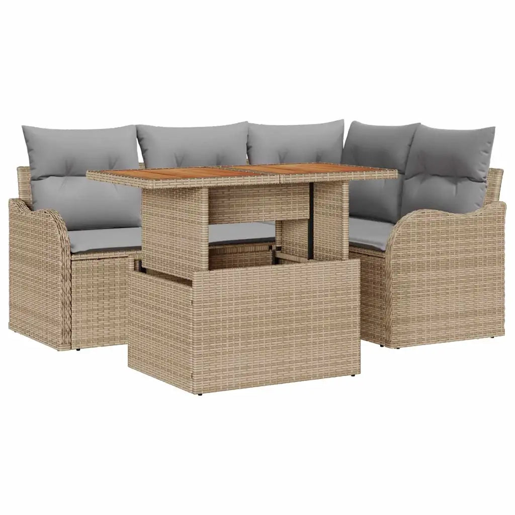 Set Divano da Giardino 5 pcs Beige Poly Rattan 3358191