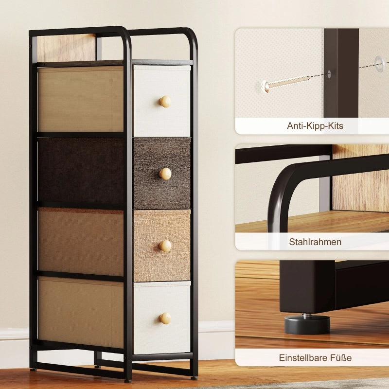 Cassettiera con 4 cassetti in tessuto e struttura in acciaio, salvaspazio, per casa, multicolore, 20 × 47 × 84,5 cm