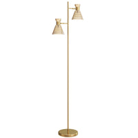 Lampada da Terra Moderna con 2 Luci Orientabili Interruttore a Pedale Oro