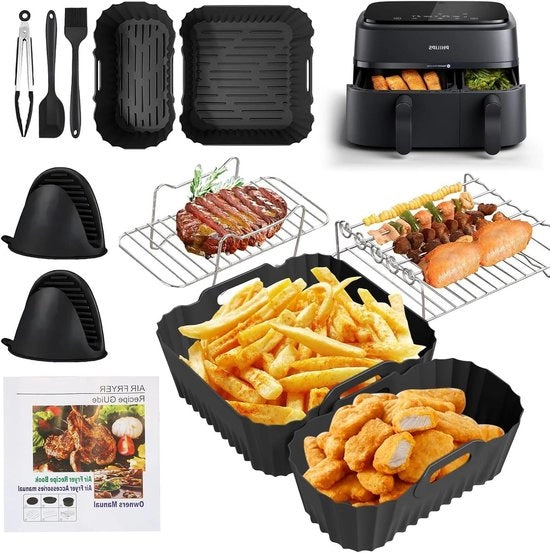Accessori per forno ad aria calda - serie Airfryer 3000/5000 doppio contenitore 6 l/3 l griglia in silicone con pinza e manico di sostituzione