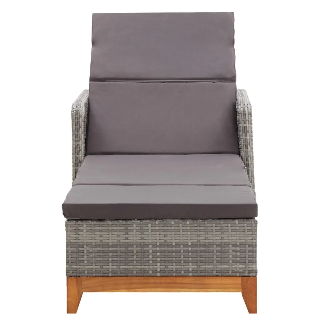 Lettino Prendisole Polyrattan e Legno Massello di Acacia Grigio 46013