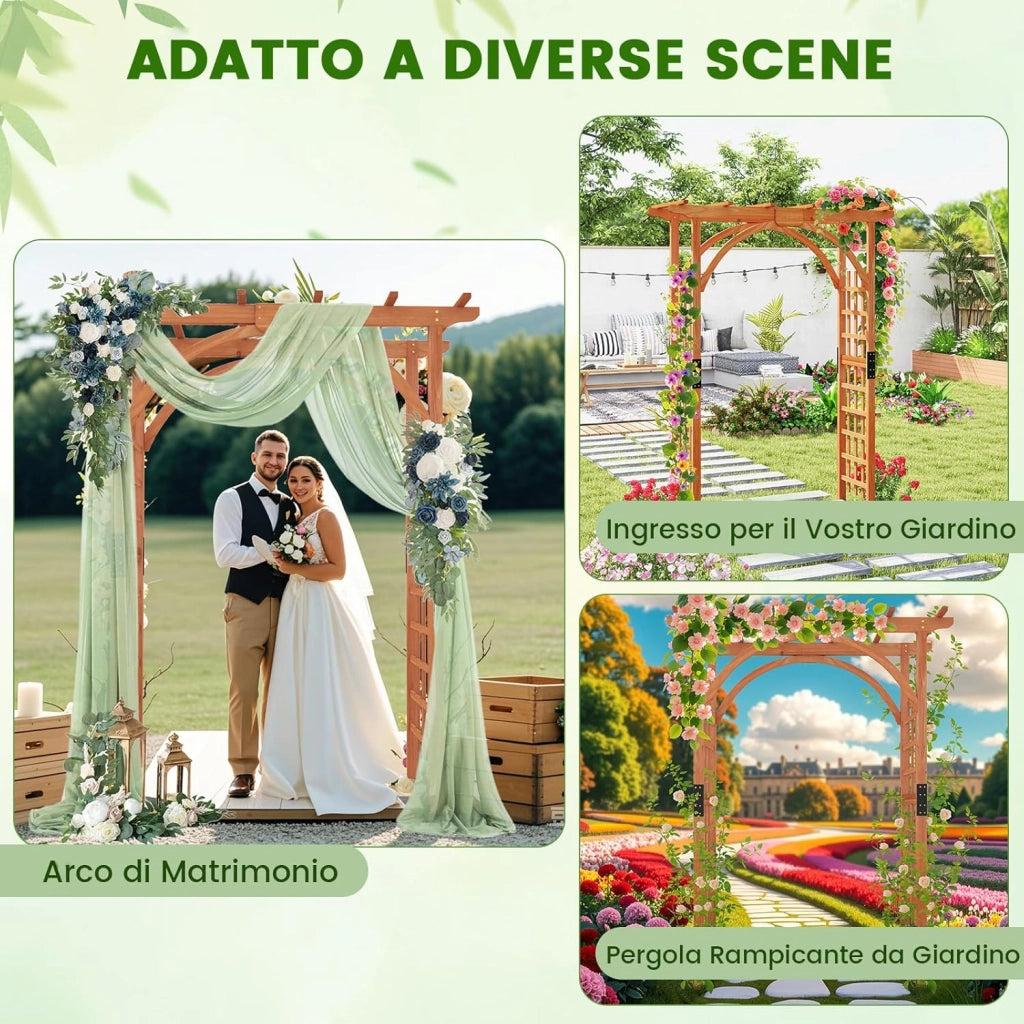 Arco da Giardino in Legno, Pergola da Esterno per Piante Rampicanti, Pergolato per Matrimonio e Feste, da Giardino, Patio e Cortile (Modello 4)