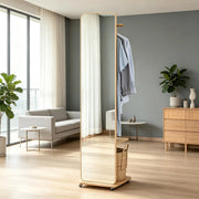 SPECCHIO da terra con appendiabiti e ripiano 40x44,5x170 cm legno chiaro