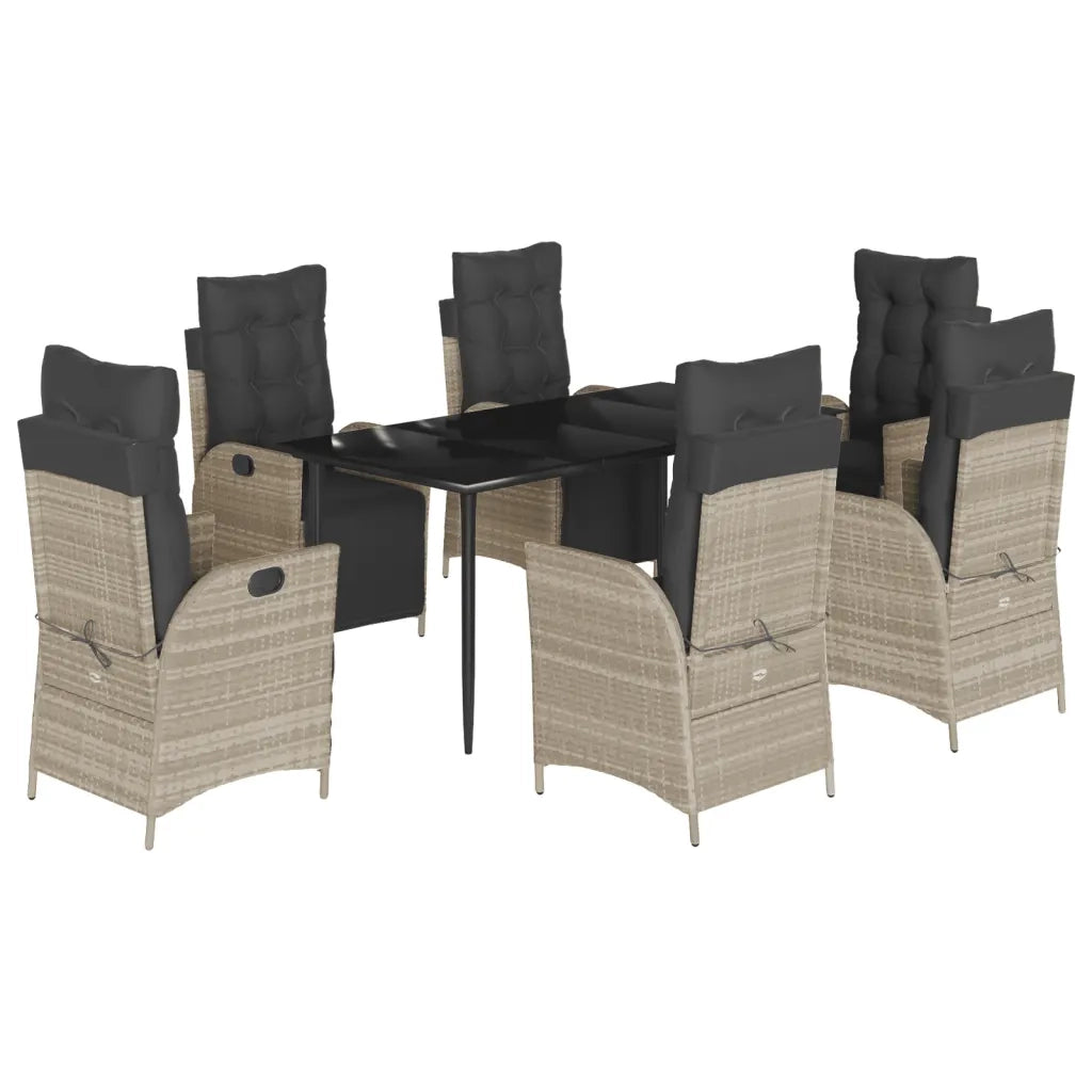 Set da Pranzo da Giardino 7 pz Cuscini Polyrattan Grigio Chiaro