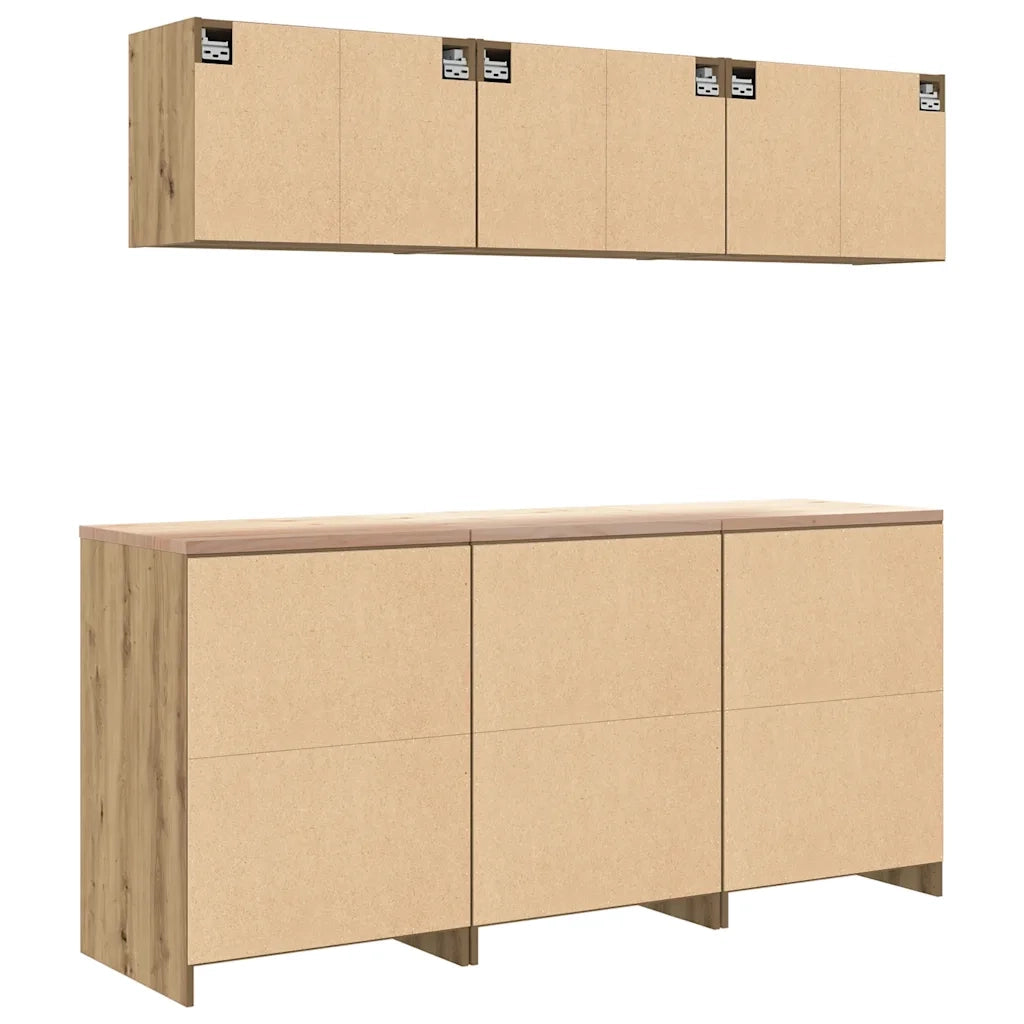 Armadi da Garage 6 pz Rovere Artigianale in Legno Multistrato 3328349