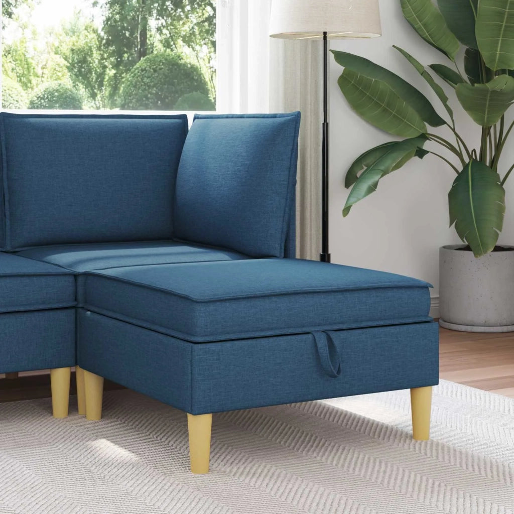Pouf con Storage Blu Tessuto