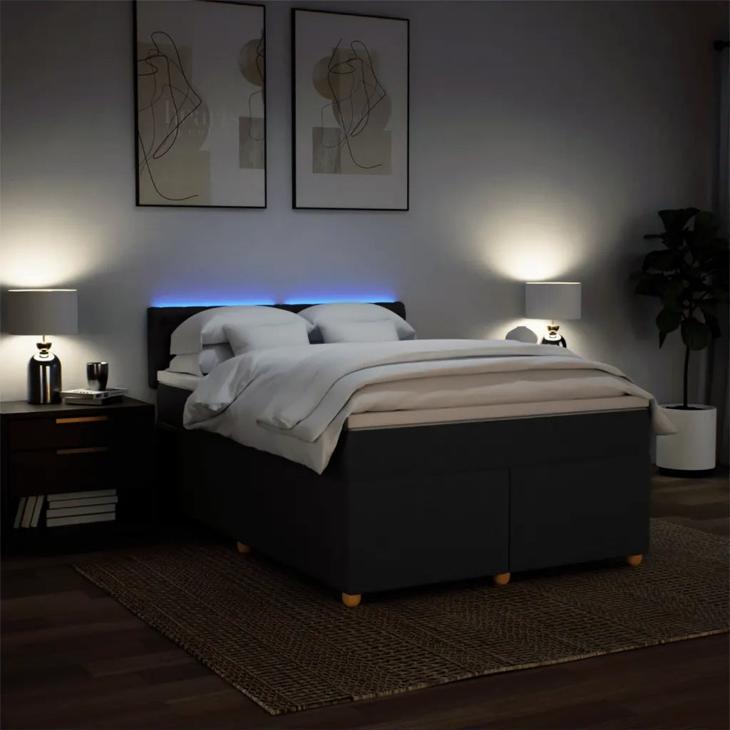 Giroletto a Molle con Materasso Nero 160x200 cm in Tessuto