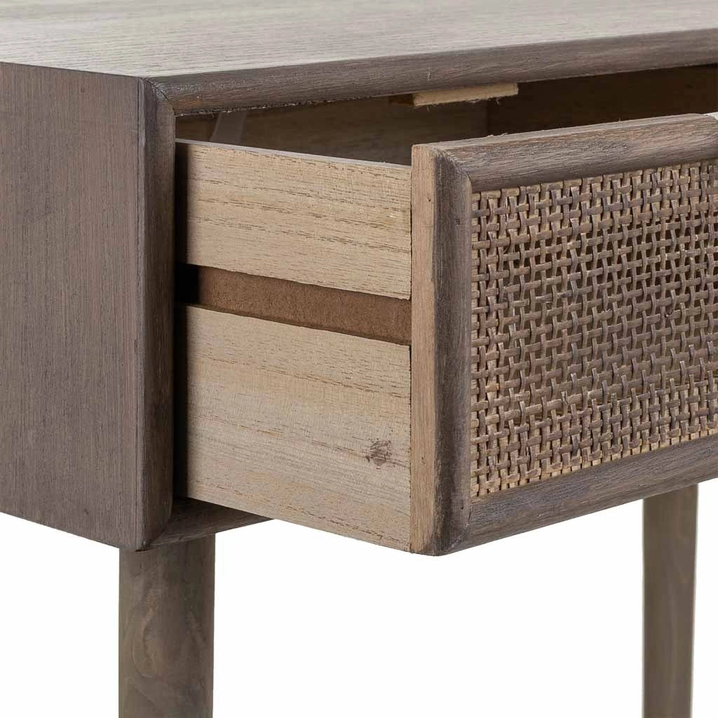 Mobile da ingresso in legno e griglia in bambù con 2 cassetti grigi 80x42x79h