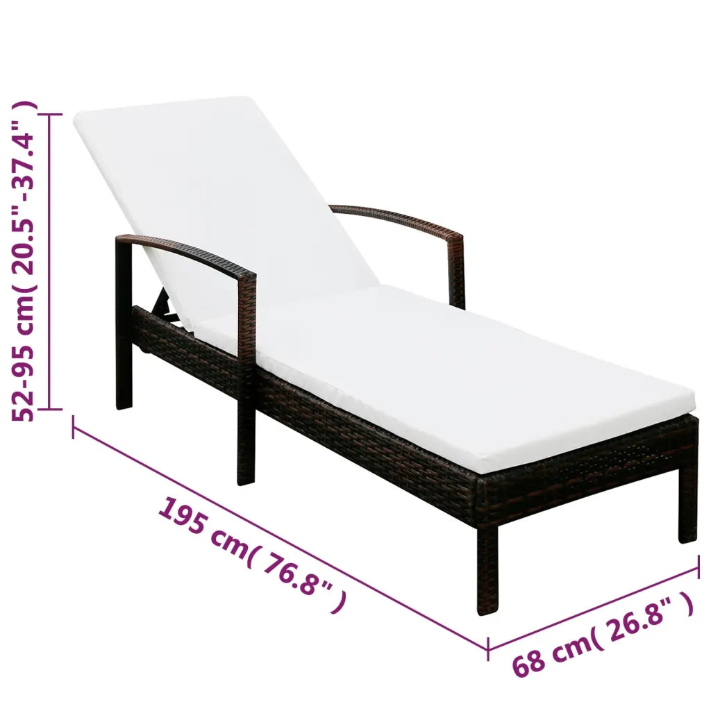 Lettino Prendisole | Sdraio da giardino | Lettino da sole con Cuscino in Polyrattan Marrone