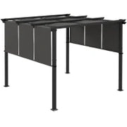 Pergola con 3 Teli Scorrevoli 3L x 3l m, Struttura in Metallo Epoxi Anticorrosione, Tessuto in Poliestere, Grigio