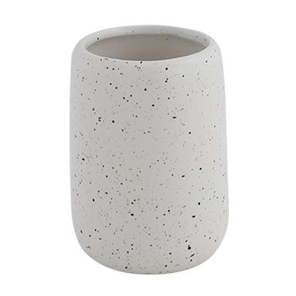 Trade Shop - Bicchiere Porta Spazzolini In Ceramica Bianco Effetto Pietra Granito Bagno 87806 -