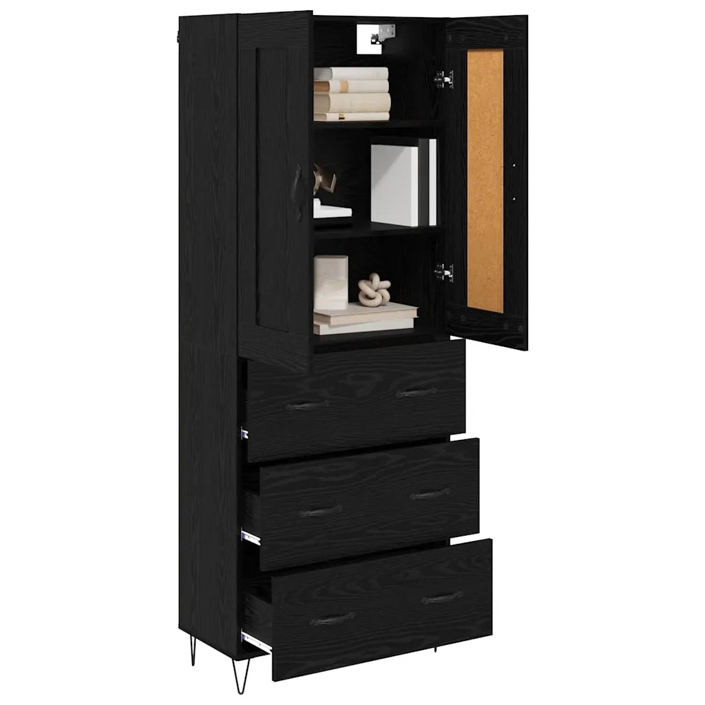 Credenza-Buffet-Armadio da cucina Rovere Nero 69,5 x 34 x 180 cm Legno multistrato 402030