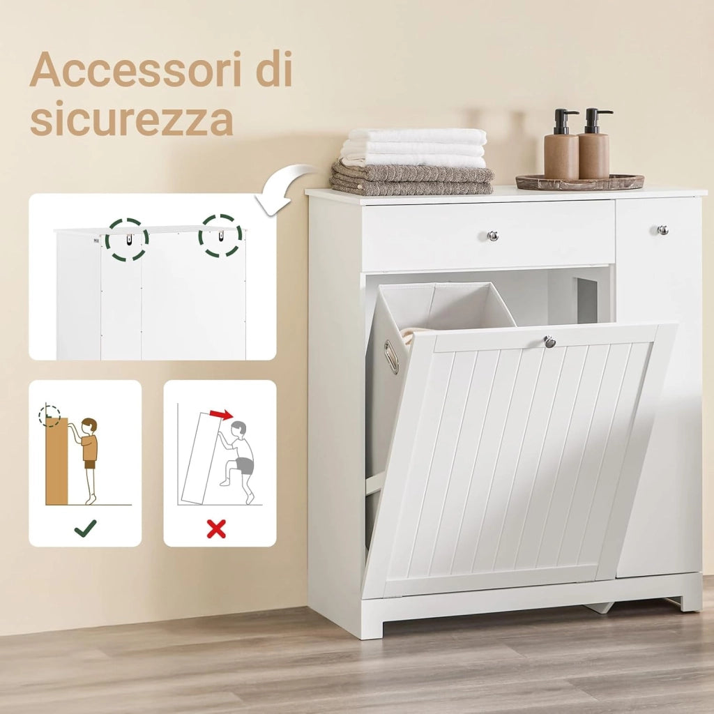 Mobile Bagno Salvaspazio Alto e Stretto Mobile Colonna con 1 Cassetto, 2 Cesti Portabiancheria e Ripiano Estraibile Armadietto da Bagno Multiuso 78x38x90cm BZR214-W