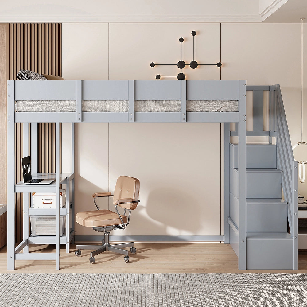 Letto a castello - Xylo - 90x200 cm pino contenitore grigio