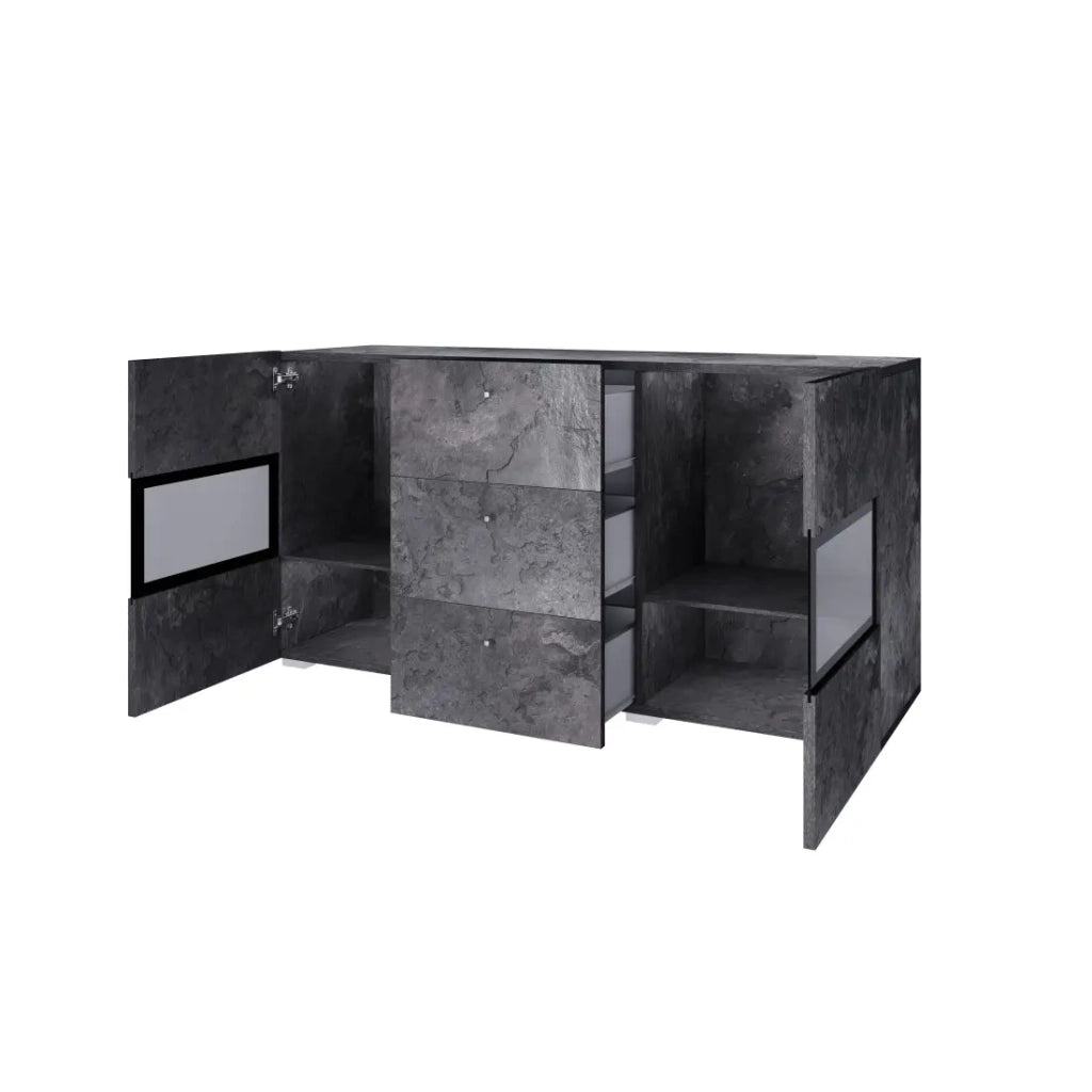 Set completo per il soggiorno RAMOS – Effetto ardesia – 7 mobili con LED multicolore integrato