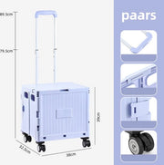 Krat inclinabile da 45 L con coperchio - Trolley per spesa - Trolley per spesa pieghevole - 4 ruote - colore blu - 45 L