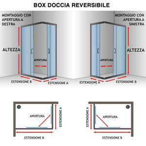 Box Doccia Angolare 80x100 cm 2 Ante Scorrevoli in Cristallo Serigrafato 4mm H185 Fosterberg Tonder Bianco