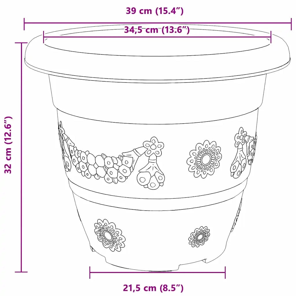 Vaso Rotondo per Fiori 6 pcs Nero Ø 39 x 32 cm Plastica 42020288