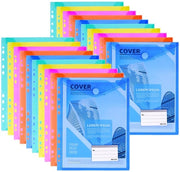 20 pacchi di cartellini per documenti A4, cartellino per documenti A4, cartellini colorati con chiusura con 11 ganci e spazio per etichetta, portafoglio impermeabile, formato verticale per documenti (5 colori)