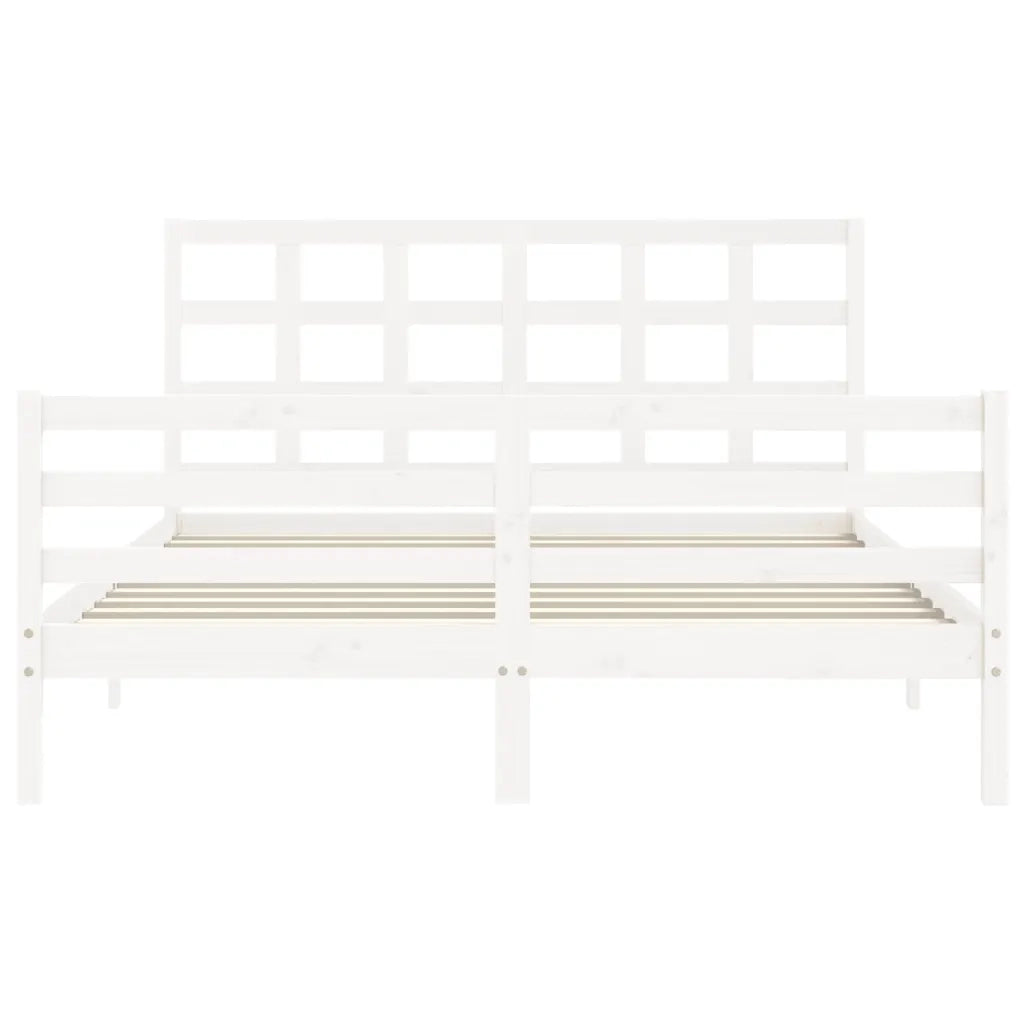 Giroletto con Testiera-Struttura Letto con testiera Bianco 160x200 cm Legno Massello 822104