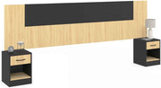 Cabecero SAPA para camas de 140 y 160 cm con mesillas negras y efecto madera