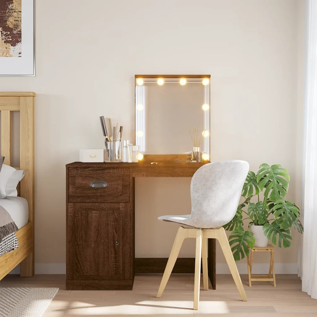Toeletta | Tavolo da Trucco con Luci LED Rovere Marrone 90x42x132,5 cm