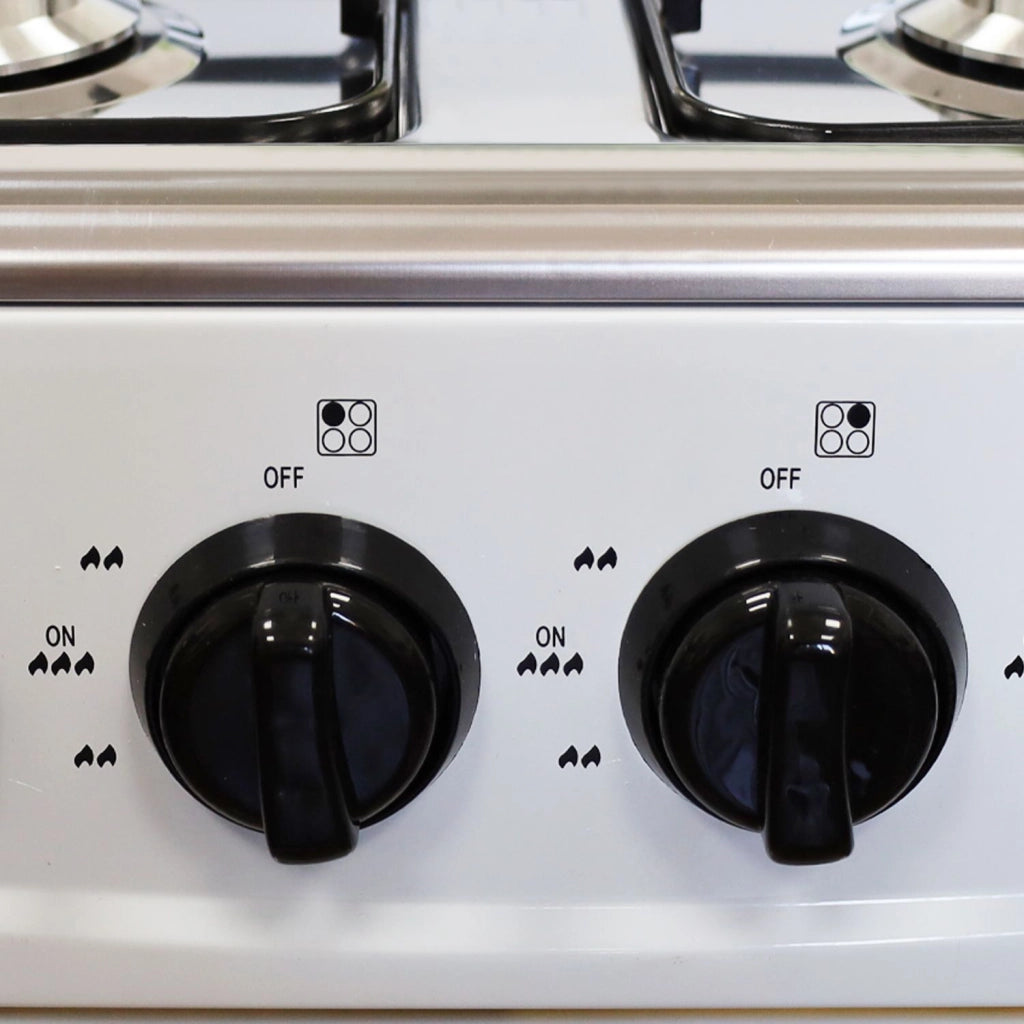 Marvin Fornello a Gas 4 Fuochi da Campeggio Piano Cottura con Supporto 2 Ripiani in Acciaio Cucina da Esterno Por Bianco