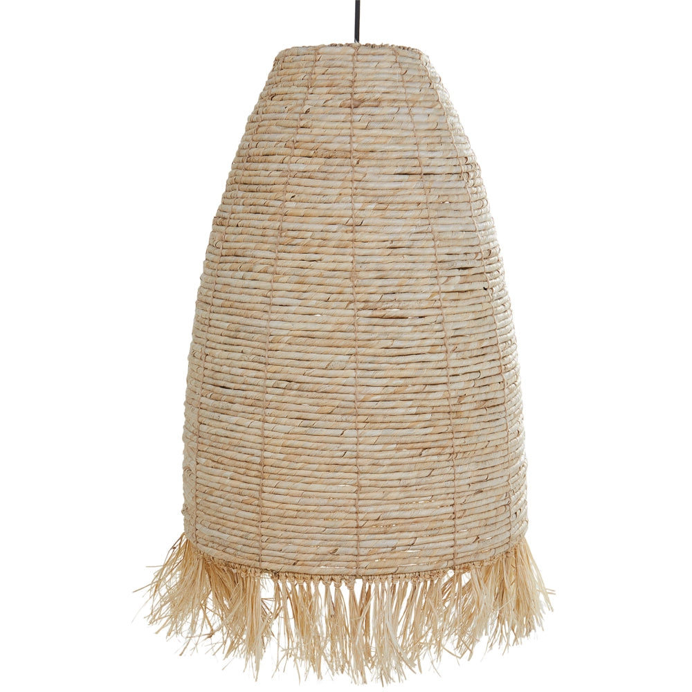 Lampada a sospensione con paralume in paglia di mais naturale e base in ferro nero Lampada a sospensione in stile bohémien