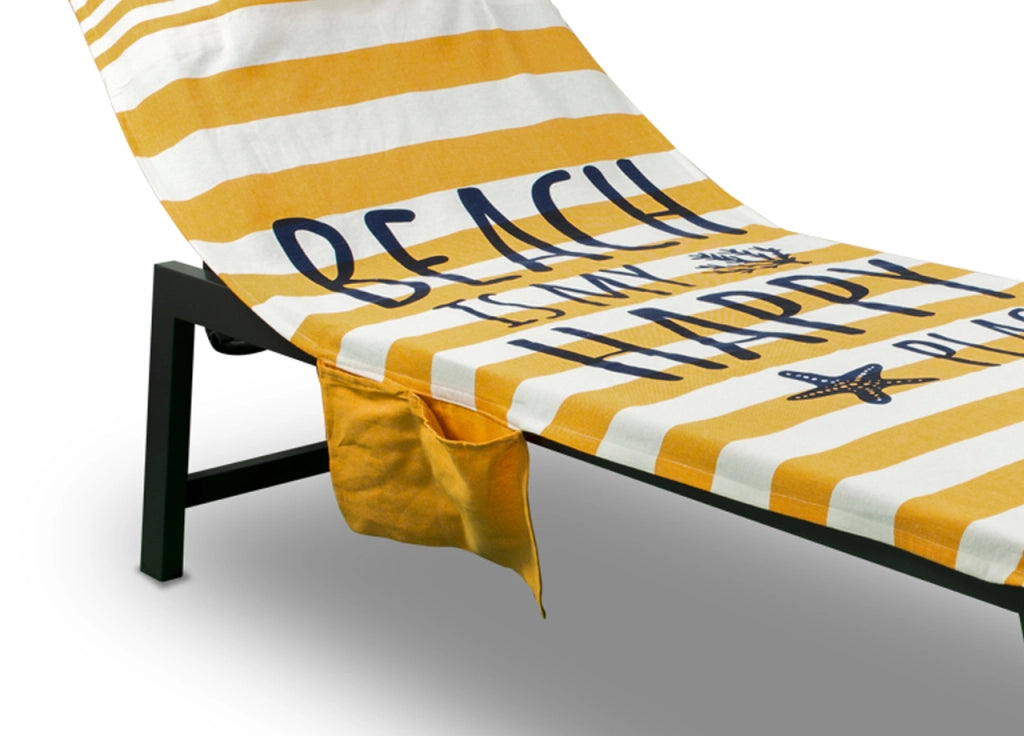 Telo Mare Lettino Spiaggia Piscina Con Cuscino E Tasche Happy Place Arancio