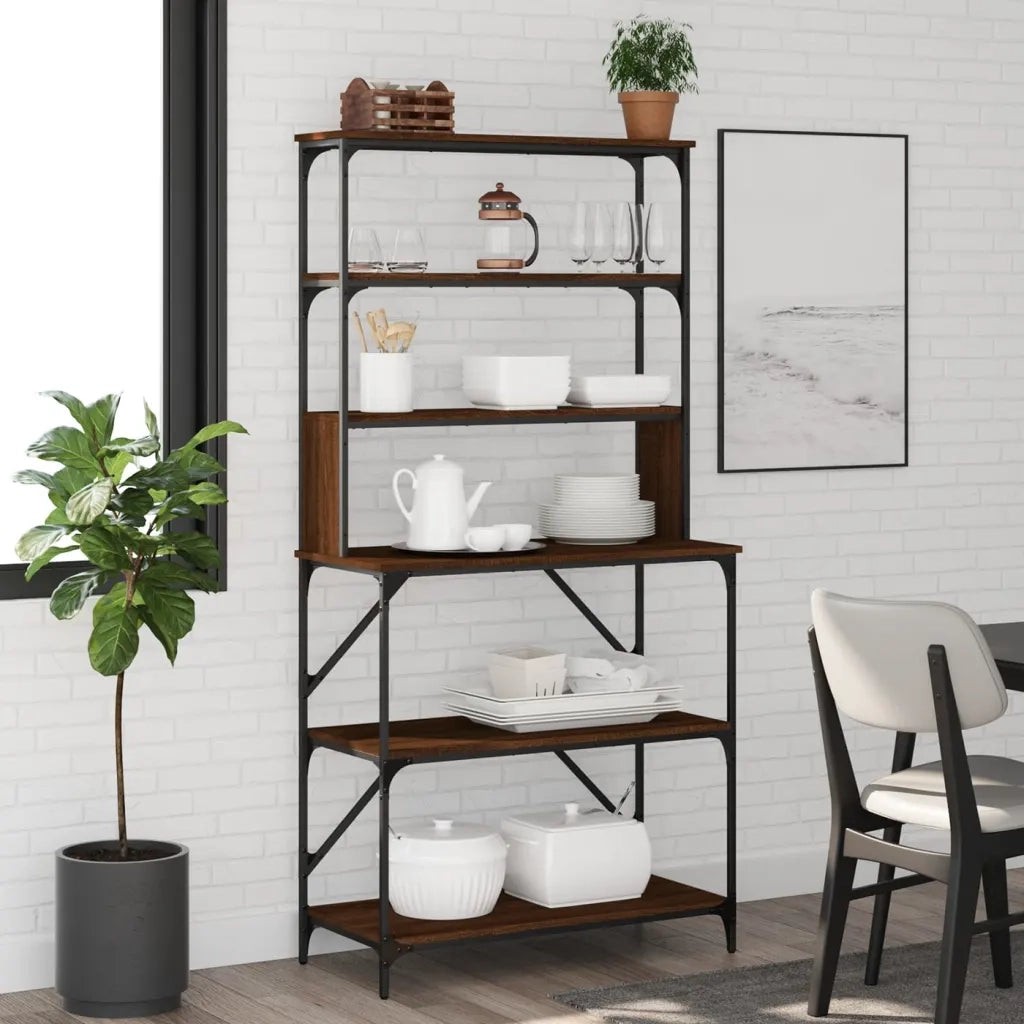 Mensola da cucina-Scaffale Cucina 6Ripiani Rovere Marrone 90x40x180cm Multistrato