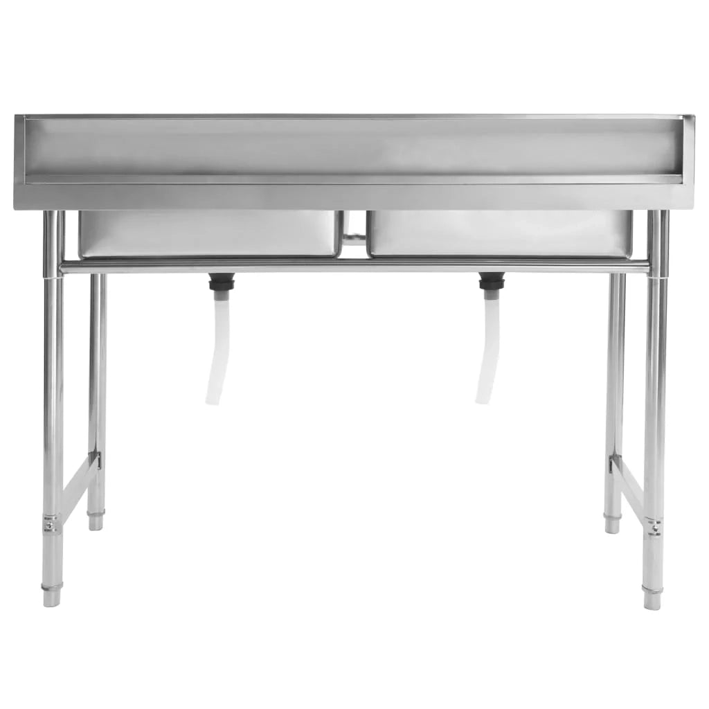 Lavello da cucina professionale a doppia vasca 120 x 60 cm in acciaio inox 02_0002332