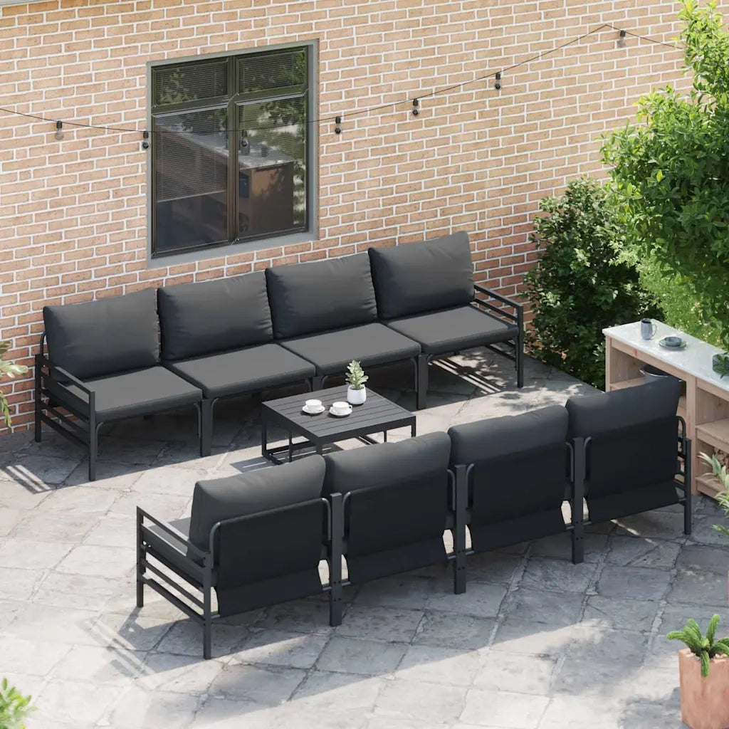 Set Divano da Giardino con cuscino 9 pcs Nero Acciaio 3378958