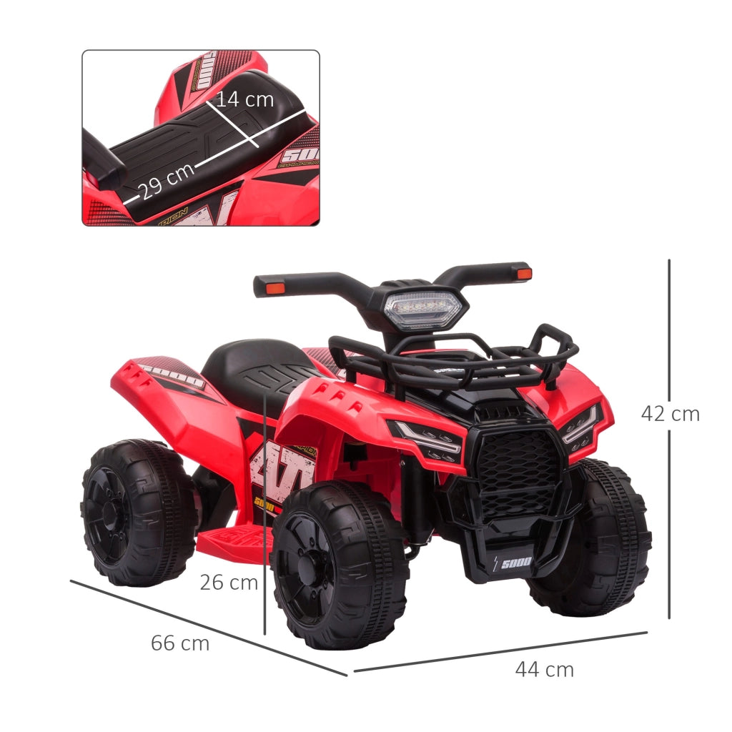 EasyComfort Quad Elettrico per Bambini con Batteria Ricaricabile 6V, Pulsante Acceleratore, Età 18-36 Mesi, 70x42x45cm, Rosso
