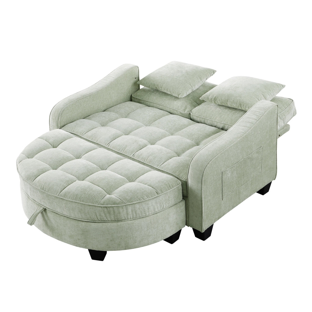 Divano letto 132x129x93 cm 2 in 1 con pouf contenitore in legno di eucalipto ciano