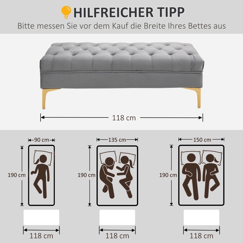 Panca per letto con gambe rialzate in velluto grigio chiaro ¨C zephmum ¨C 80x40x40 cm