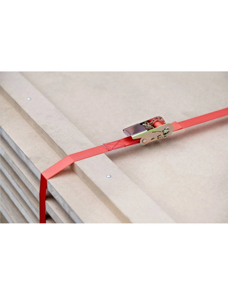 Set di 4 cinghie 4,5 m con cricchetto e gancio a S, rosse, 25 mm – THIRARD