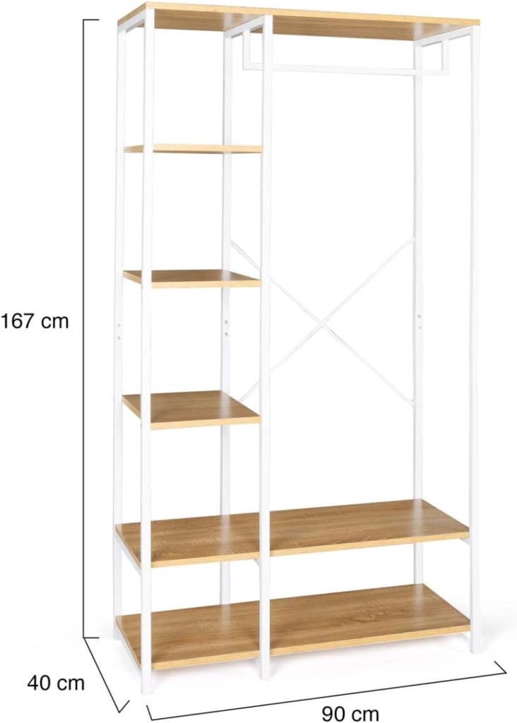 Armadio con ripiani L. 90 cm DETROIT design industriale legno e metallo bianco