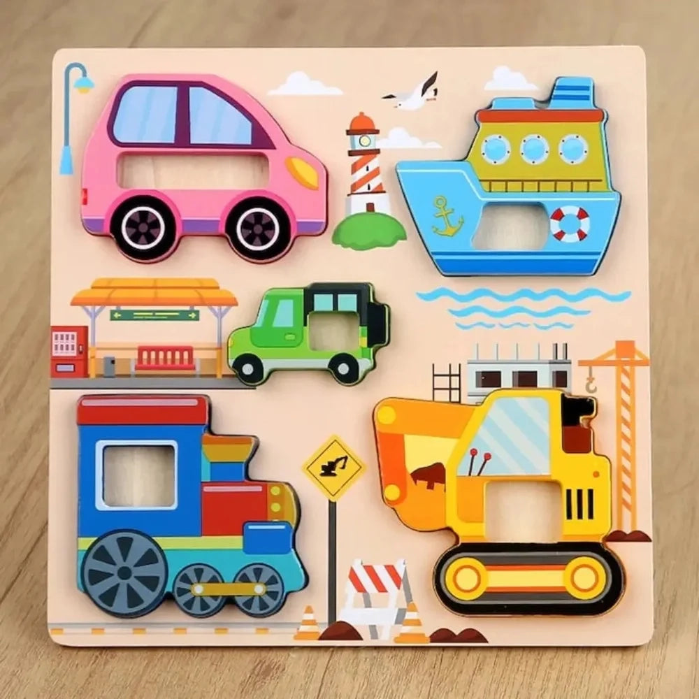 Trade Shop - Puzzle A Incastro Tema Mezzi Trasporto Gioco Legno Per Bambini Educativo 2 Modelli 32342 -