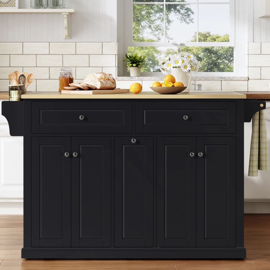 Isola cucina con piano ribaltabile 121x49(69)x89 cm in MDF naturale e nero