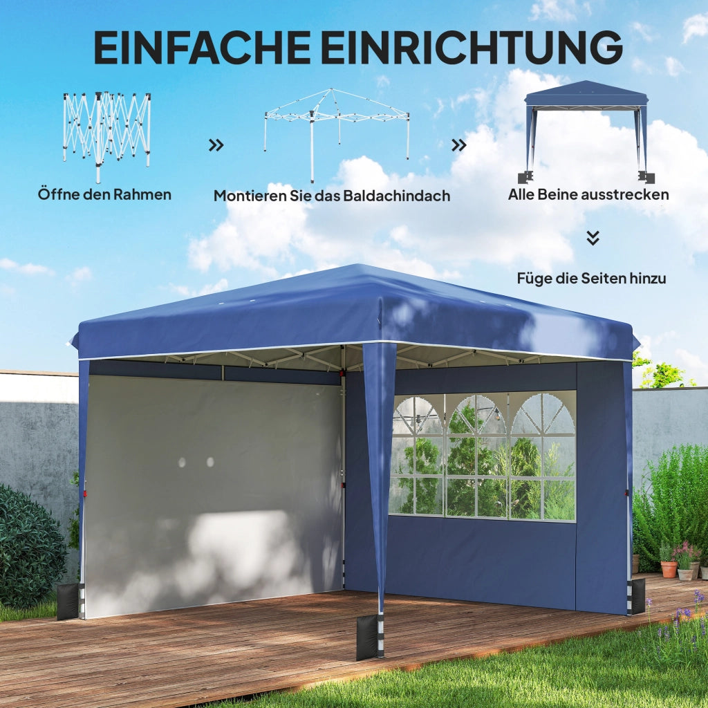 Gazebo 3 x 3 m Rivelatore Sovrappeso Regolabile in Altezza Impermeabile con 2 pannelli laterali; UV 50+ Pieghevole Blu Scuro