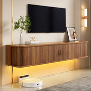 Mobile TV da parete, finitura effetto legno, illuminazione a LED regolabile tramite app, materiale MDF, colore noce