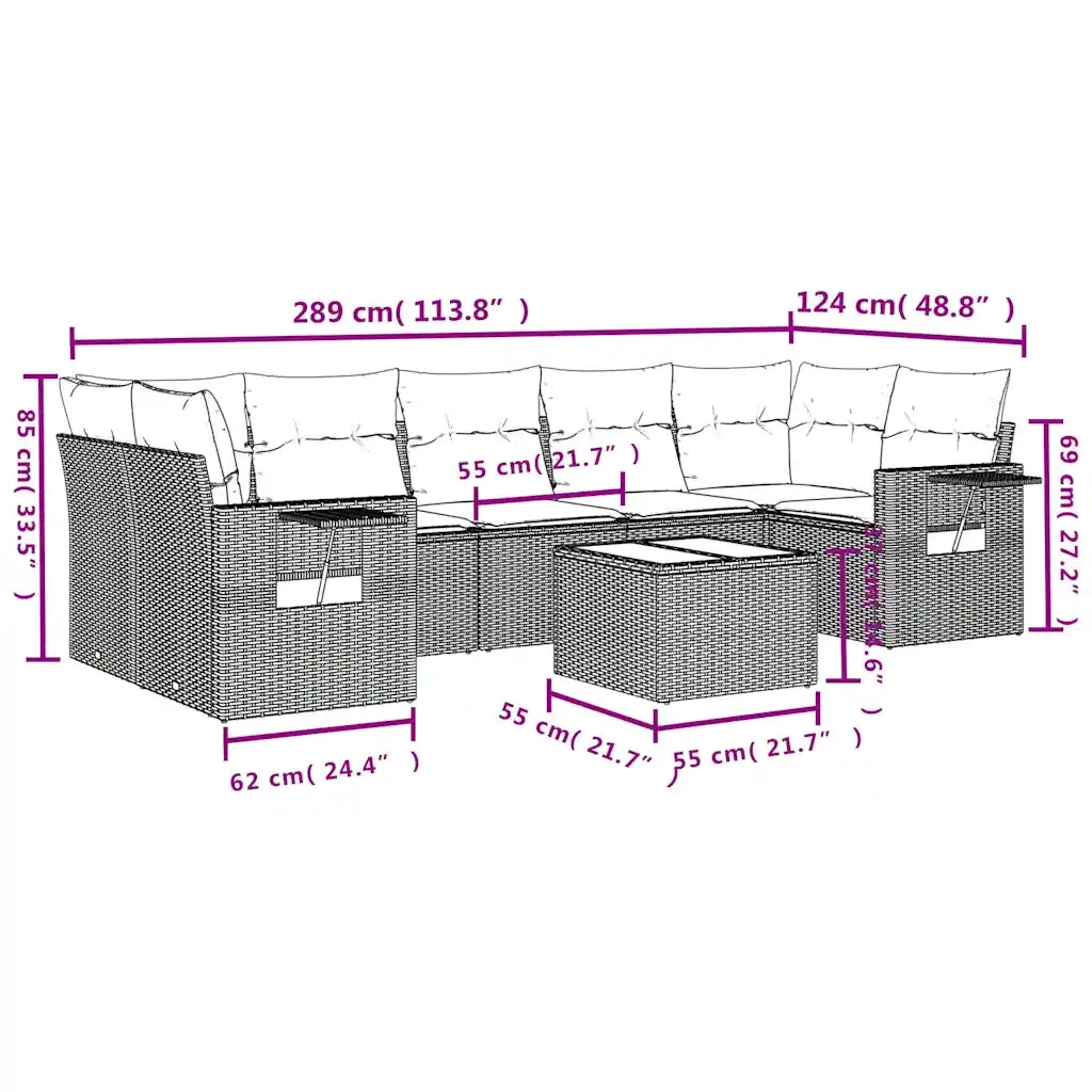 Set Divani da Giardino 8 pz con Cuscini Marrone in Polyrattan 3219943